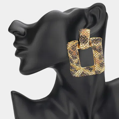 Fashnzfab Oversized Leopard Bling Studded Square Doorknocker Earrings In Gold
