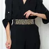 Fashnzfab Oversized Leopard Metal Plate Stretch Elastic Belt In Black