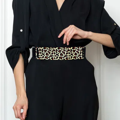 Fashnzfab Oversized Leopard Metal Plate Stretch Elastic Belt In Black