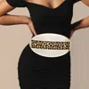 Fashnzfab Oversized Leopard Rectangular Oval Elastic Stretchable Belt In Animal Print