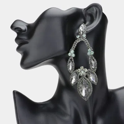 Fashnzfab Oversized Marquise Stone Accented Evening Earrings - Black Diamond In Silver