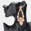 Fashnzfab Oversized Marquise Stone Accented Evening Earrings - Peach In Pink