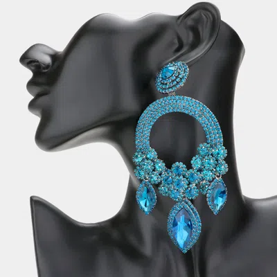 Fashnzfab Oversized Marquise Triple Flower Chandelier Evening Earring In Blue