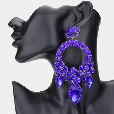 Fashnzfab Oversized Marquise Triple Flower Chandelier Evening Earring In Blue
