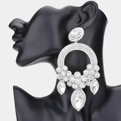 Fashnzfab Oversized Marquise Triple Flower Chandelier Evening Earring In Metallic