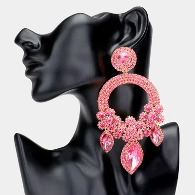 Fashnzfab Oversized Marquise Triple Flower Chandelier Evening Earring In Pink