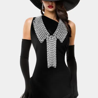 Fashnzfab Oversized Metal Ball Fringe Collar Necklace In Silver