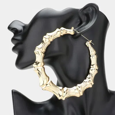 Fashnzfab Oversized Metal Bamboo Pin Catch Hoop Earrings - Gold
