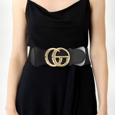 Fashnzfab Oversized Metal Buckle Accented Elastic Belt In Black