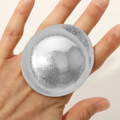 Fashnzfab Oversized Metal Dome Statement Stretch Ring In Metallic
