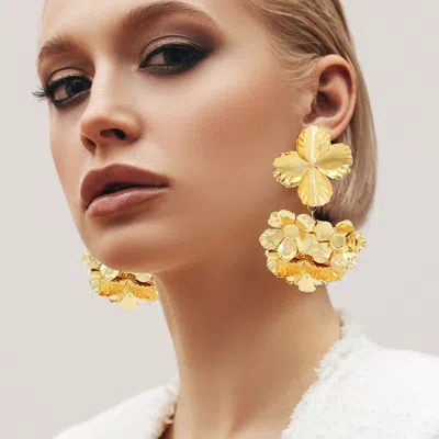 Fashnzfab Oversized Metal Flower Link Earrings In Gold