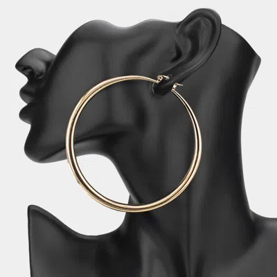Fashnzfab Oversized Metal Hoop Pin Catch Earrings 3.1" X 3.25" In Gold