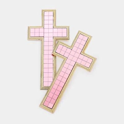 Fashnzfab Oversized Mirror Cross Earrings In Pink