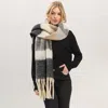 Fashnzfab Oversized Multi Color Striped Soft Brushed Knit Fringe Scarf In Multi