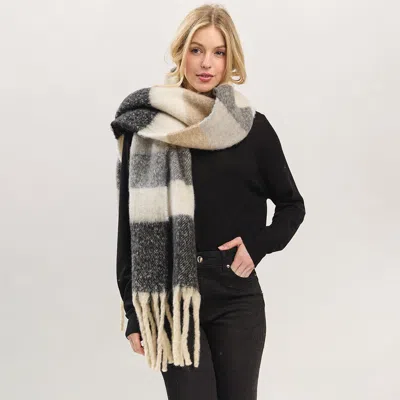 Fashnzfab Oversized Multi Color Striped Soft Brushed Knit Fringe Scarf