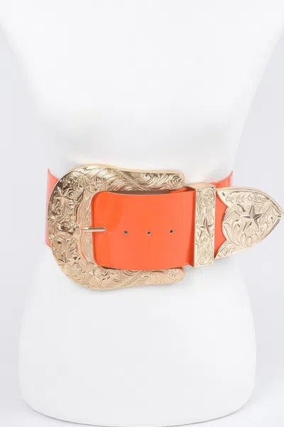 Fashnzfab Oversized Multi Metal Plus Size Waist Enamel Belt In Orange