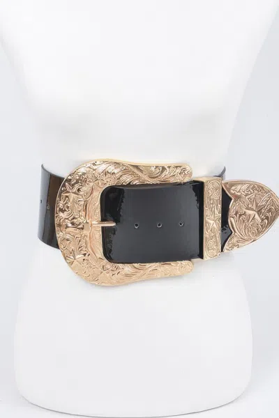 Fashnzfab Oversized Multi Metal Plus Size Waist Enamel Belt In Black