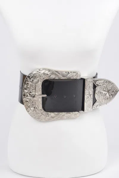 Fashnzfab Oversized Multi Metal Waist Enamel Belt In Black