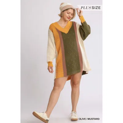 Fashnzfab Oversized Multicolor Bouclé V-neck Pullover Sweater Dress With Side Slit
