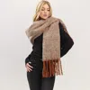 Fashnzfab Oversized Ombre Long Fringe Knit Scarf In Brown