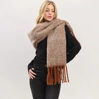Fashnzfab Oversized Ombre Long Fringe Knit Scarf In Brown