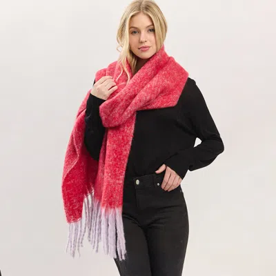Fashnzfab Oversized Ombre Long Fringe Knit Scarf In Red