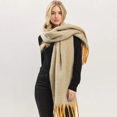 Fashnzfab Oversized Ombre Long Fringe Knit Scarf In Yellow