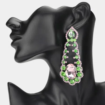 Fashnzfab Oversized Oval Teardrop Stone Cluster Accented Rhinestone Chandelier Evening Earrings In Black