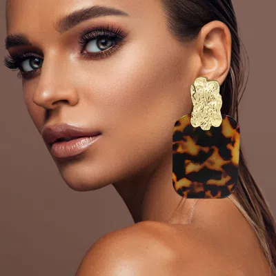 Fashnzfab Oversized Patterned Celluloid Acetate Plate Accent Door Knocker Earrings