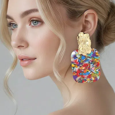 Fashnzfab Oversized Patterned Celluloid Acetate Plate Accent Door Knocker Earrings In Multi