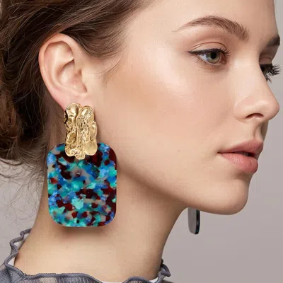 Fashnzfab Oversized Patterned Celluloid Acetate Plate Accent Door Knocker Earrings In Multi