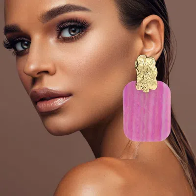 Fashnzfab Oversized Patterned Celluloid Acetate Plate Accent Doorknocker Earrings In Multi
