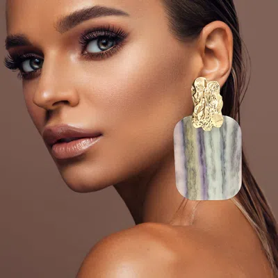 Fashnzfab Oversized Patterned Celluloid Acetate Plate Accent Doorknocker Earrings In Multi