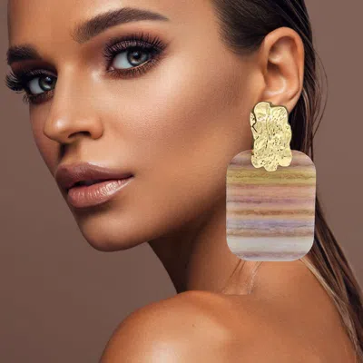 Fashnzfab Oversized Patterned Celluloid Acetate Plate Accent Doorknocker Earrings In Multi