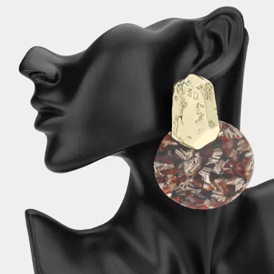 Fashnzfab Oversized Patterned Celluloid Acetate Round Plate Accent Statement Earrings In Black