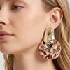 Fashnzfab Oversized Patterned Celluloid Acetate Round Plate Accent Statement Earrings In Multi