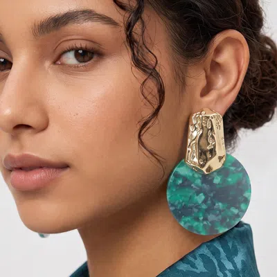Fashnzfab Oversized Patterned Celluloid Acetate Round Plate Accent Statement Earrings In Orange