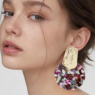 Fashnzfab Oversized Patterned Celluloid Acetate Round Plate Accent Statement Earrings In Silver