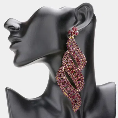 Fashnzfab Oversized Pave Crystal Rhinestone Evening Earrings - Purple In Burgundy
