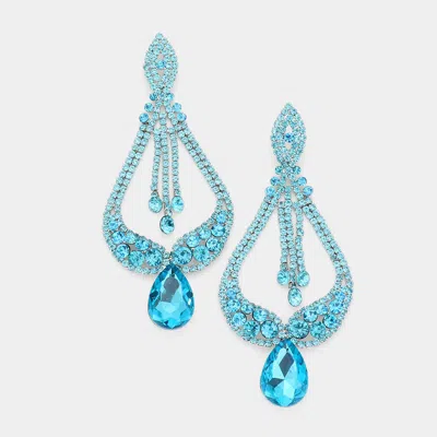 Fashnzfab Oversized Pave Glass Teardrop Chandelier Evening Earrings - Aqua In Blue