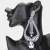 Fashnzfab Oversized Pave Glass Teardrop Chandelier Evening Earrings - Lavender In Metallic