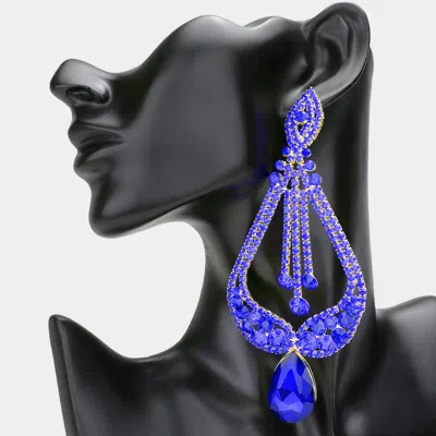 Fashnzfab Oversized Pave Glass Teardrop Chandelier Evening Earrings - Royal Blue In Purple