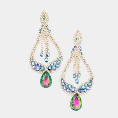 Fashnzfab Oversized Pave Glass Teardrop Chandelier Evening Earrings - Vitrail Medium In Multi