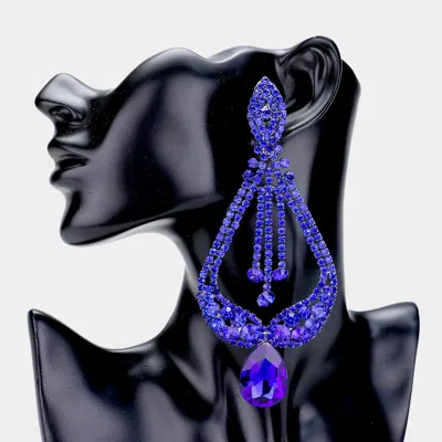 Fashnzfab Oversized Pave Glass Teardrop Chandelier Evening Earrings Royal Blue