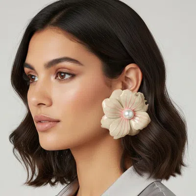 Fashnzfab Oversized Pearl Accent Floral Statement Earrings In Brown