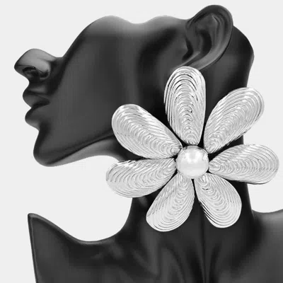 Fashnzfab Oversized Pearl Accent Metal Flower Earrings In Multi