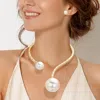 Fashnzfab Oversized Pearl Ball Tip Choker Necklace In Metallic