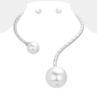 Fashnzfab Oversized Pearl Ball Tip Choker Necklace In Silver