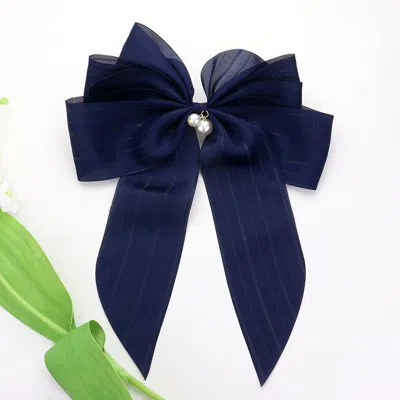 Fashnzfab Oversized Pearl Dangle Pointed Bow Barrette In Blue