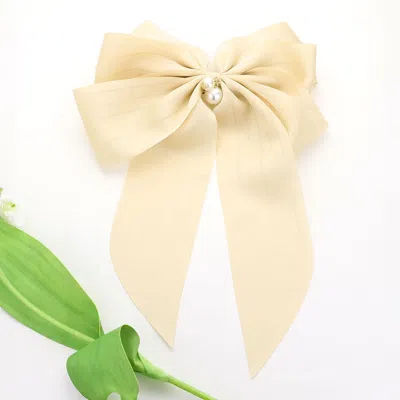 Fashnzfab Oversized Pearl Dangle Pointed Bow Barrette In Neutral